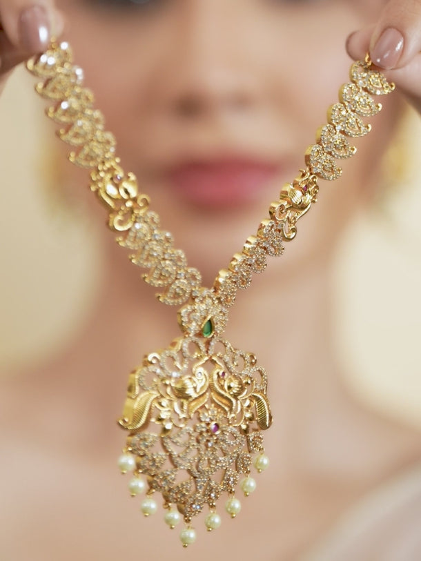 Pearl Drop American Diamond Zirconia Necklace Set