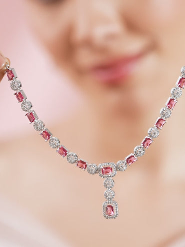 Studded American Diamond Zirconia Ruby Necklace Set