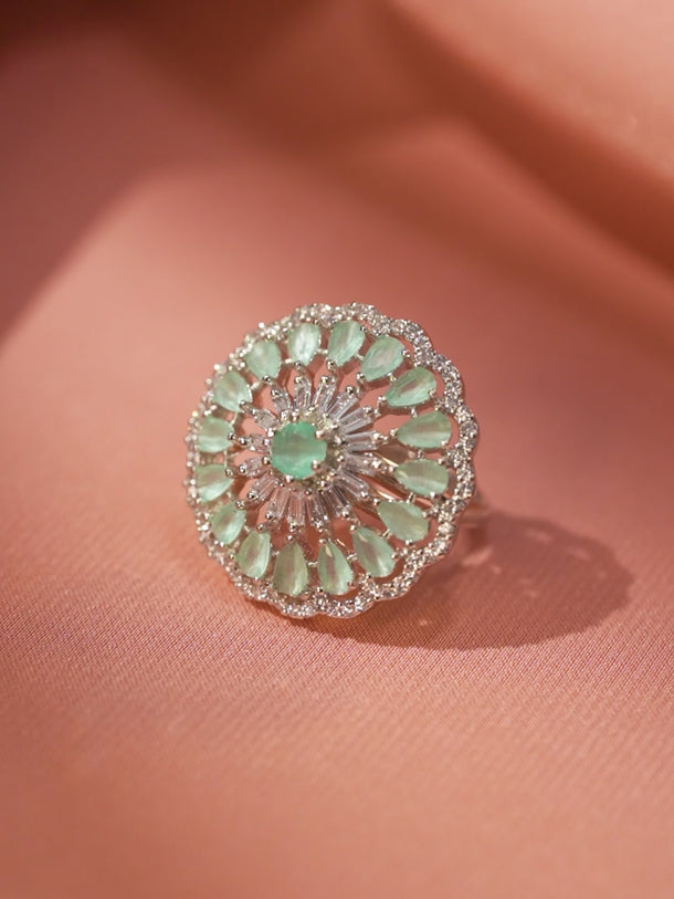 American Diamond Zirconia Pastel Green Ring