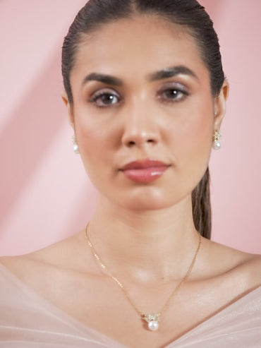 Crystal Studded Pearl Necklace Set