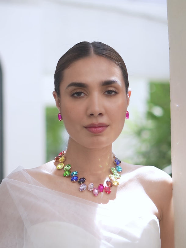 Multi Colored Crystal Necklace Set