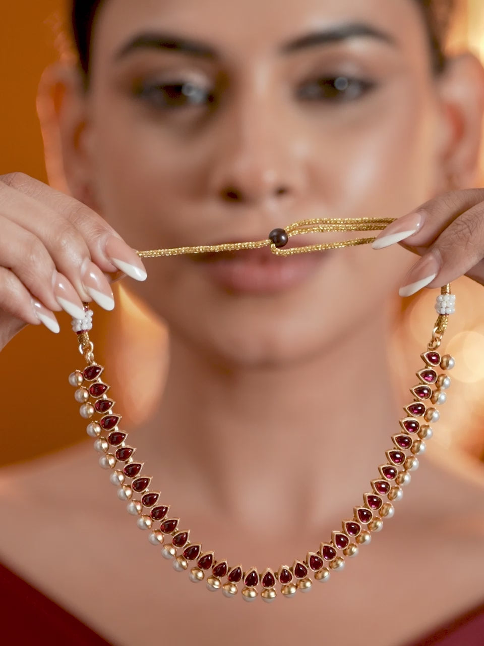 Ruby Studded Pearl Drop Necklace Set