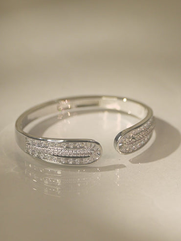 Rubans Rhodium-Plated Openable Cuff Bracelet with Intricate Cubic Zirconia Detailing