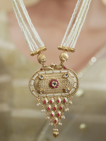 Rubans Gold Plated Hand Crafted Pearl Embellished Statement Necklace Set