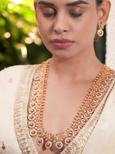 Multicolor Studded Golden Temple Necklace Set