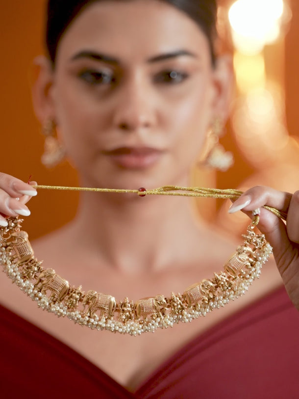 Elephant Motif Necklace Set with Pearl Drops