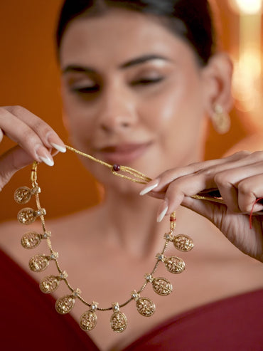 American Diamond Zirconia Laxmi Temple Necklace Set