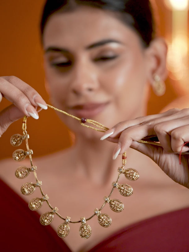 American Diamond Zirconia Laxmi Temple Necklace Set