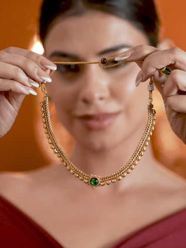 Alluring Green Gold Plated Necklace Set