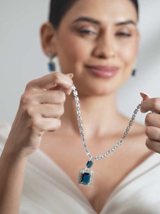 Blue American Diamond Zirconia Necklace Set