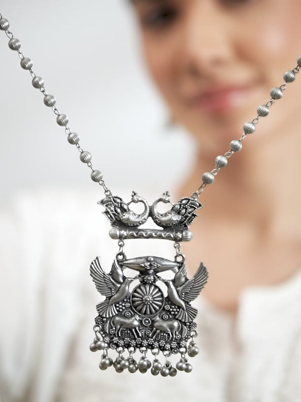 Oxidised Bird and Deer Motif Necklace Set