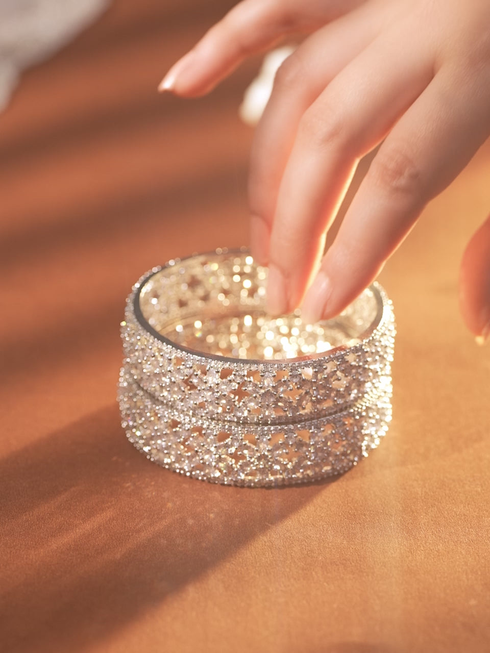 Rubans Set of 2 Rhodium Plated Premium Quality White AD & Cubic Zirconia Studded Bangles