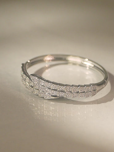 Rubans Rhodium-Plated Luxurious Pave-Set Cubic Zirconia Openable Bracelet