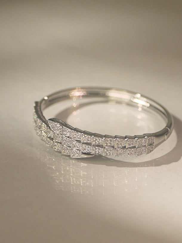 Rubans Rhodium-Plated Luxurious Pave-Set Cubic Zirconia Openable Bracelet