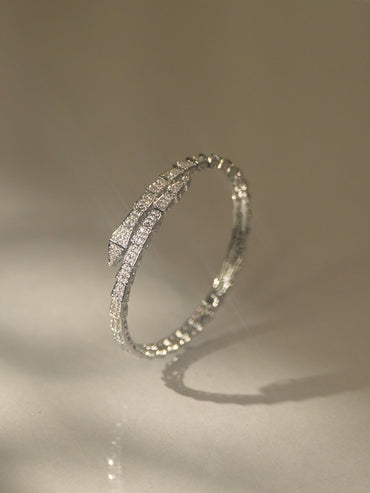 Rubans Rhodium-Plated Double-Layer Snake Design Openable Bracelet with Cubic Zirconia