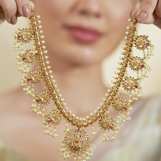 Laxmi Motif Necklace Set with Pearl Detailing