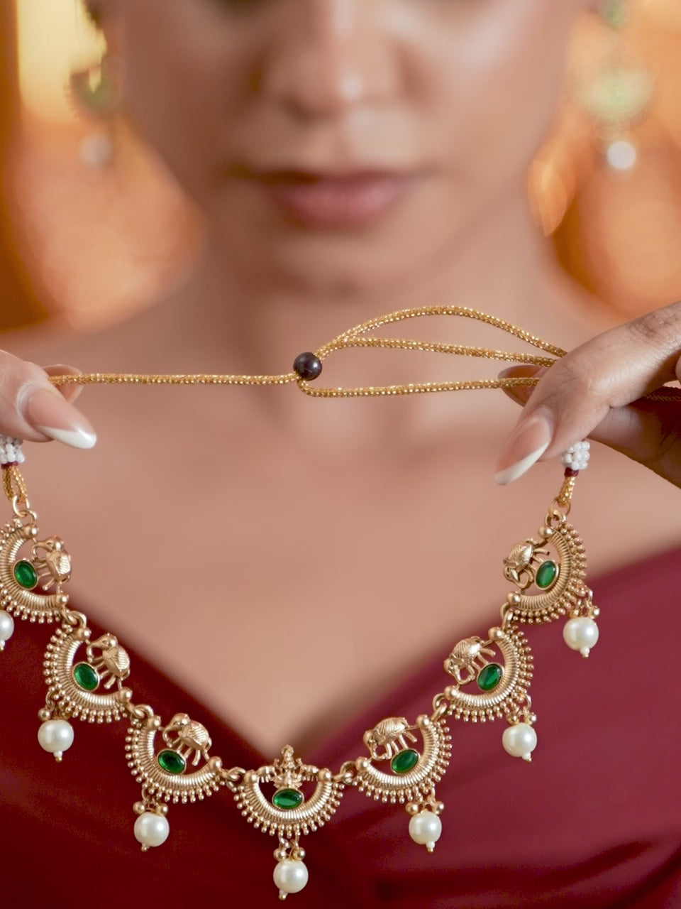 Half-Moon Pearl Drop Gold Necklace Set