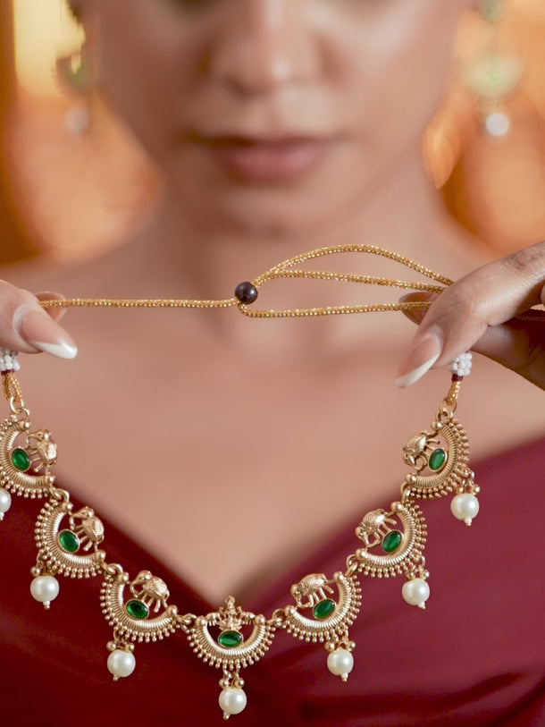 Half-Moon Pearl Drop Gold Necklace Set