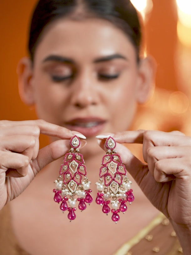 Lustrous Dark Pink Danglers
