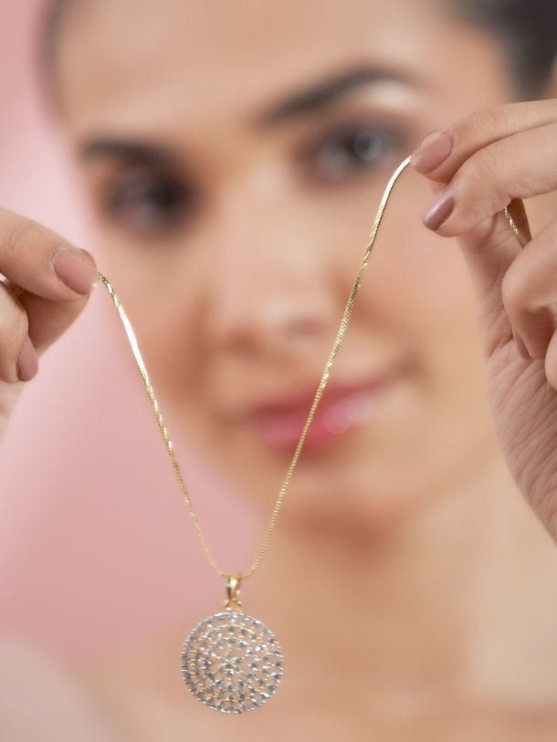 American Diamond Zirconia Round Pendant Necklace Set