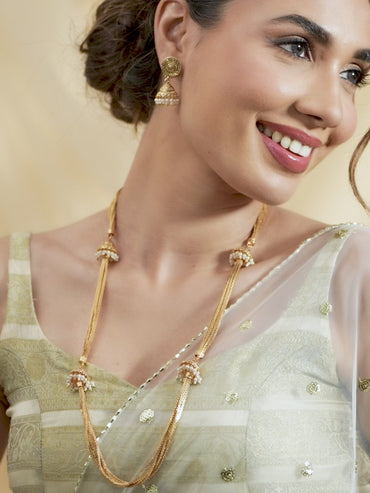 Rubans 22K Gold-Plated Multi-Strand Traditional Necklace Set with Jhumka Accents