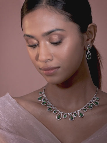 American Diamond Zirconia Green Drops Necklace Set