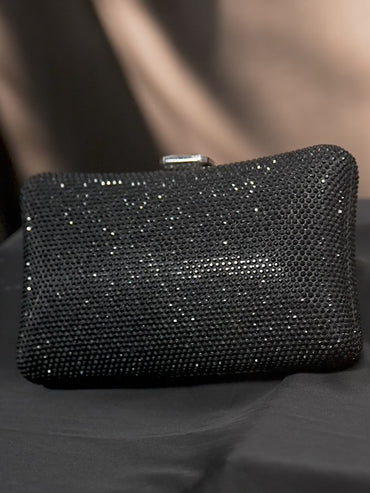 Rubans Grey Coloured Embellished Zirconia Crystals Lavish Clutch Handbag