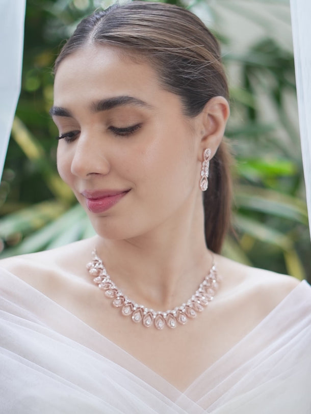 Rubans Zircon Studded Handcrafted Rose Gold Plated Statement Necklace Set