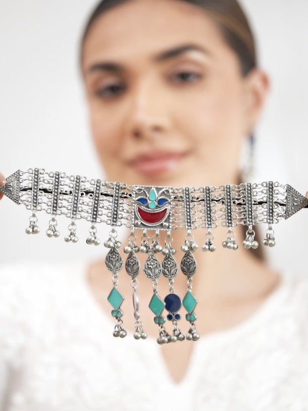 Multicolor Floral Drop Choker Set