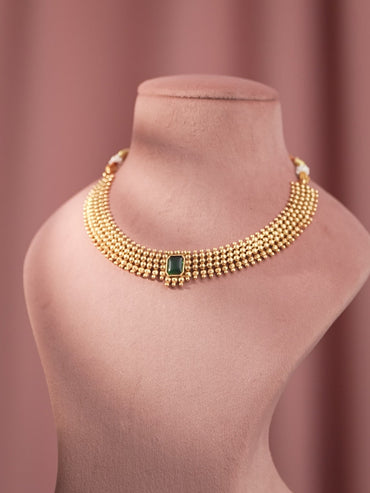 Timeless Green Gold Plated Short Necklace Set