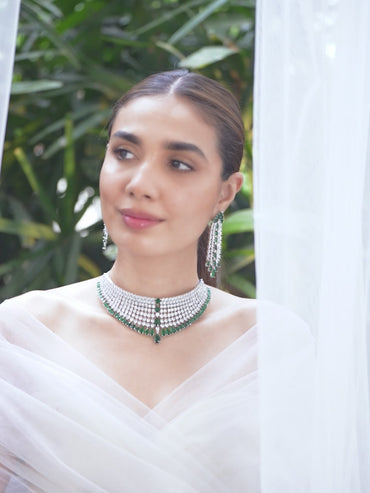 White & Green American Diamond Zirconia Choker Set