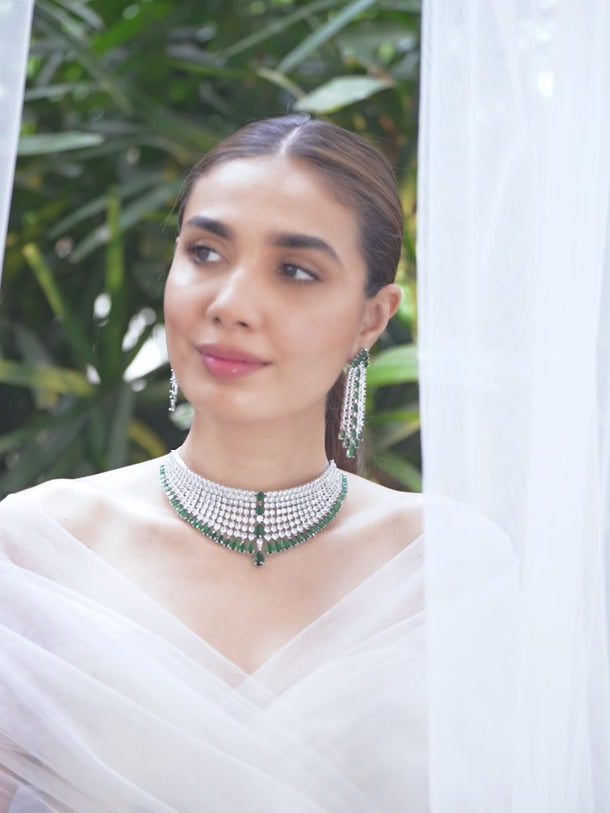 White & Green American Diamond Zirconia Choker Set