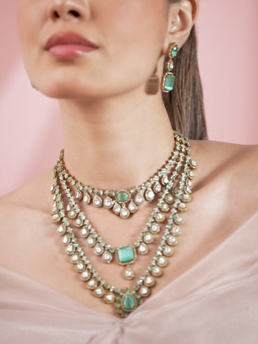 Gleaming Blue Multilayer Kundan Necklace Set
