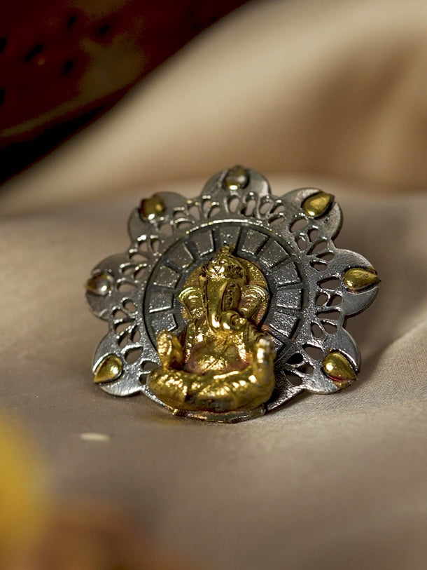 Rubans Dual Tone Handcrafted Ring With Lord Ganesha Motif