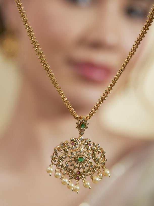 Rubans Women Gold-Plated Emerald Green & Cubic Zirconia Stone Studded Temple Jewellery Set