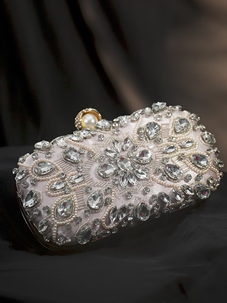 Rubans Cream bag studded with bold crystals exquisite clutch handbag