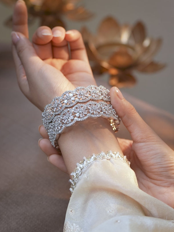 Dazzling American Diamond Silver Bangles