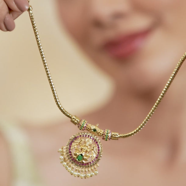 Multicolor Laxmi Motif Golden Pearl Necklace Set