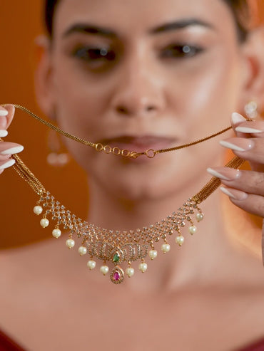 Lotus Motif American Diamond Zirconia Necklace Set