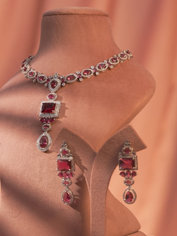Ruby Pink American Diamond Zirconia Necklace Set