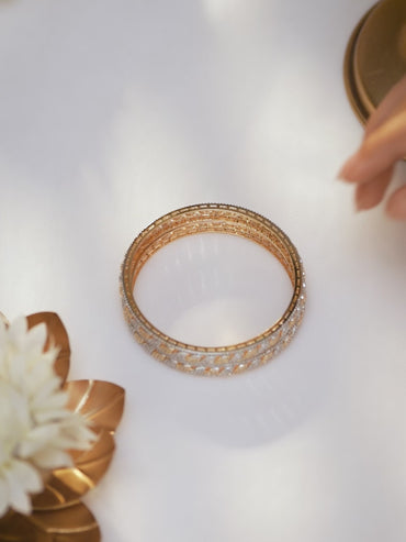 Rubans Set of 2 Rhodium & 18K Gold-Plated Cubic Zirconia Studded Bangles