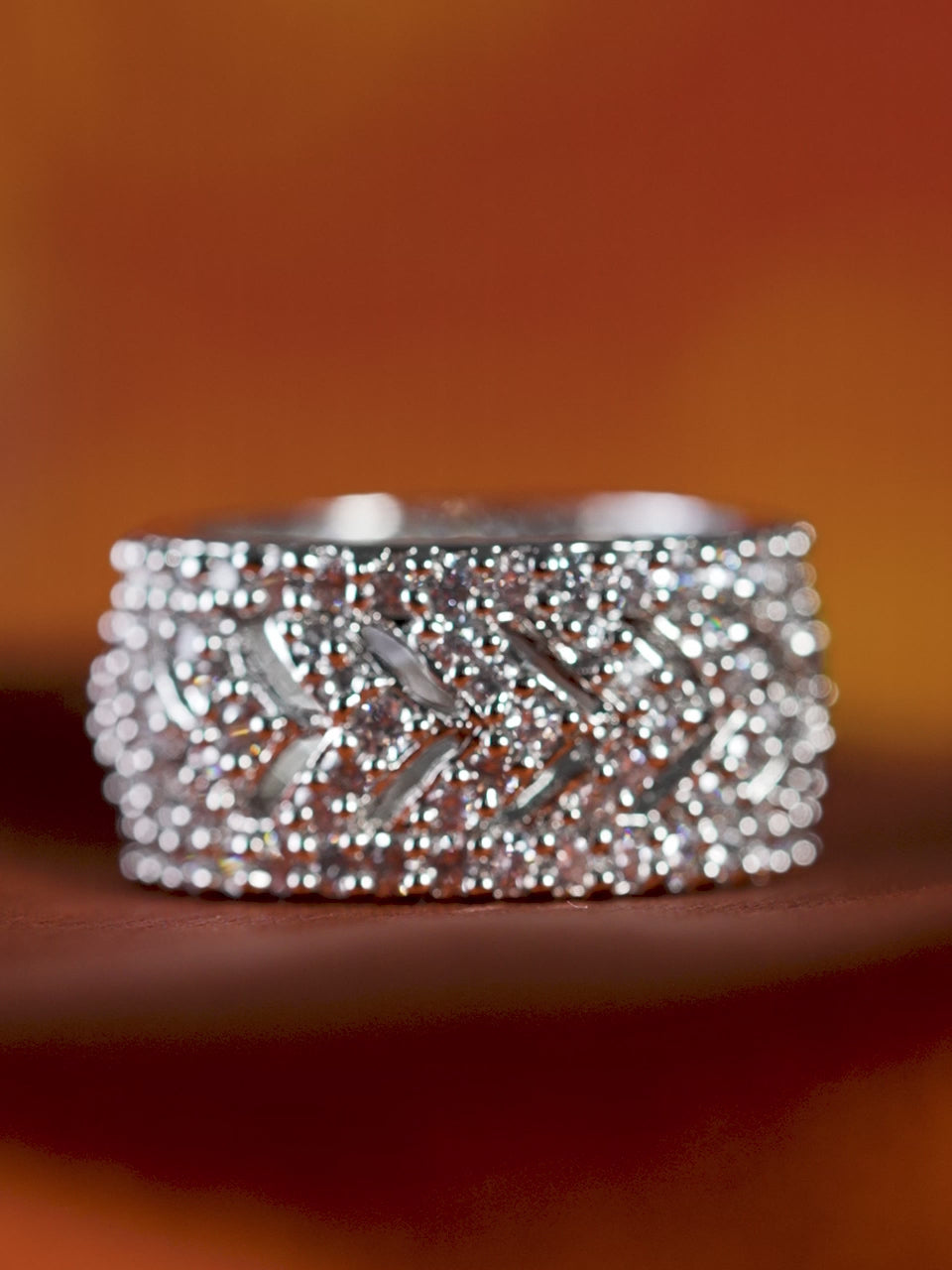 Rubans Rhodium Plated High Quality Cubic Zirconia Studded Finger Ring