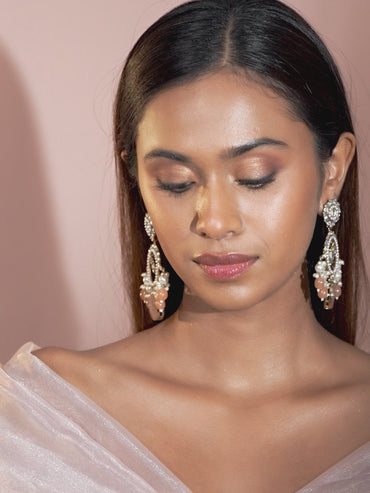 Wild Meets Tradition Peach Kundan Danglers