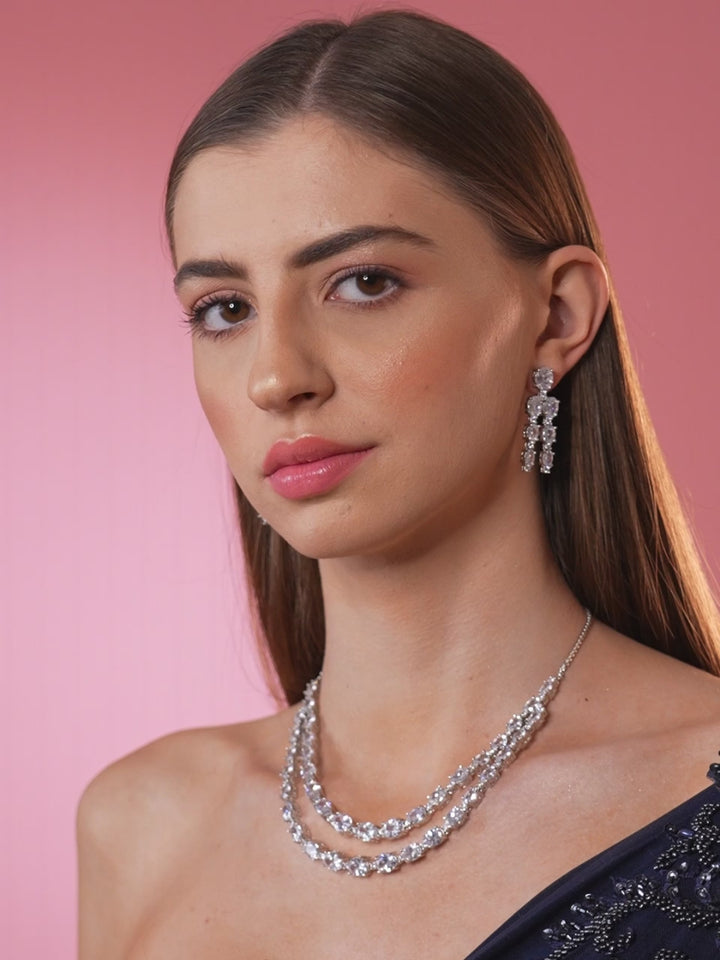 Rubans Layered Necklace Set With Studded American Diamonds