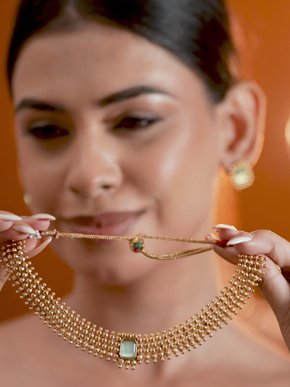 Blue Studded Golden Choker Set