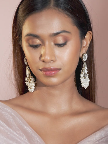 Gleaming White Pearl Kundan Danglers
