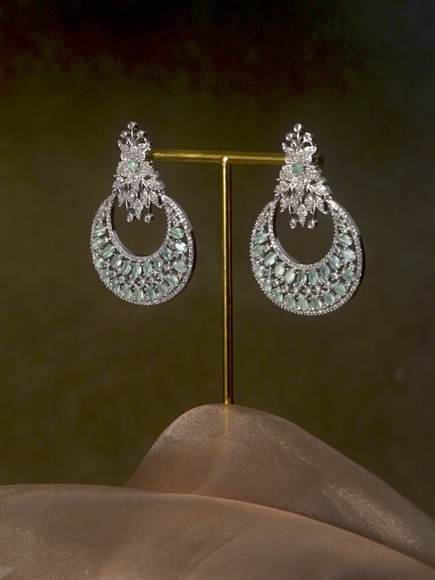 Rubans Zircon Studded Handcrafted Silver Plated Floral Statement Chandbali Earrings