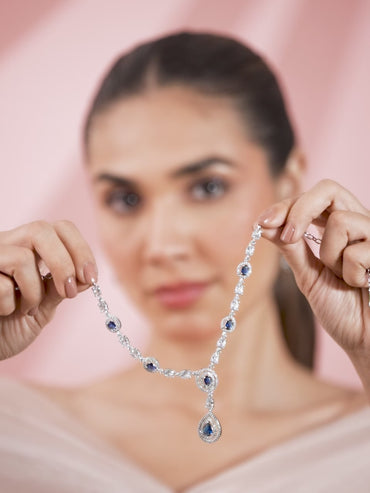 Blue American Diamond Zirconia Layered Necklace Set