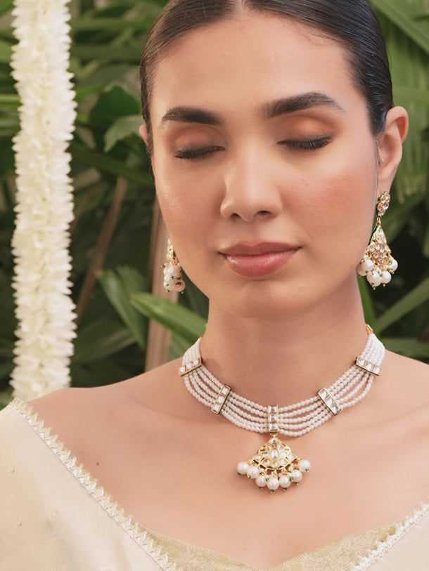 White Empire Kundan Pearl Choker Set