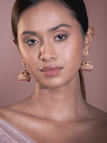 Temple Glow Lord Ganesha Motif Red Jhumka